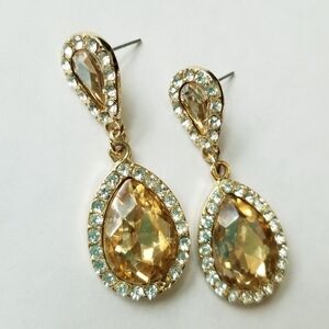 ❗Vintage Yellow Beige Crystal Drop Glam Earrings❗